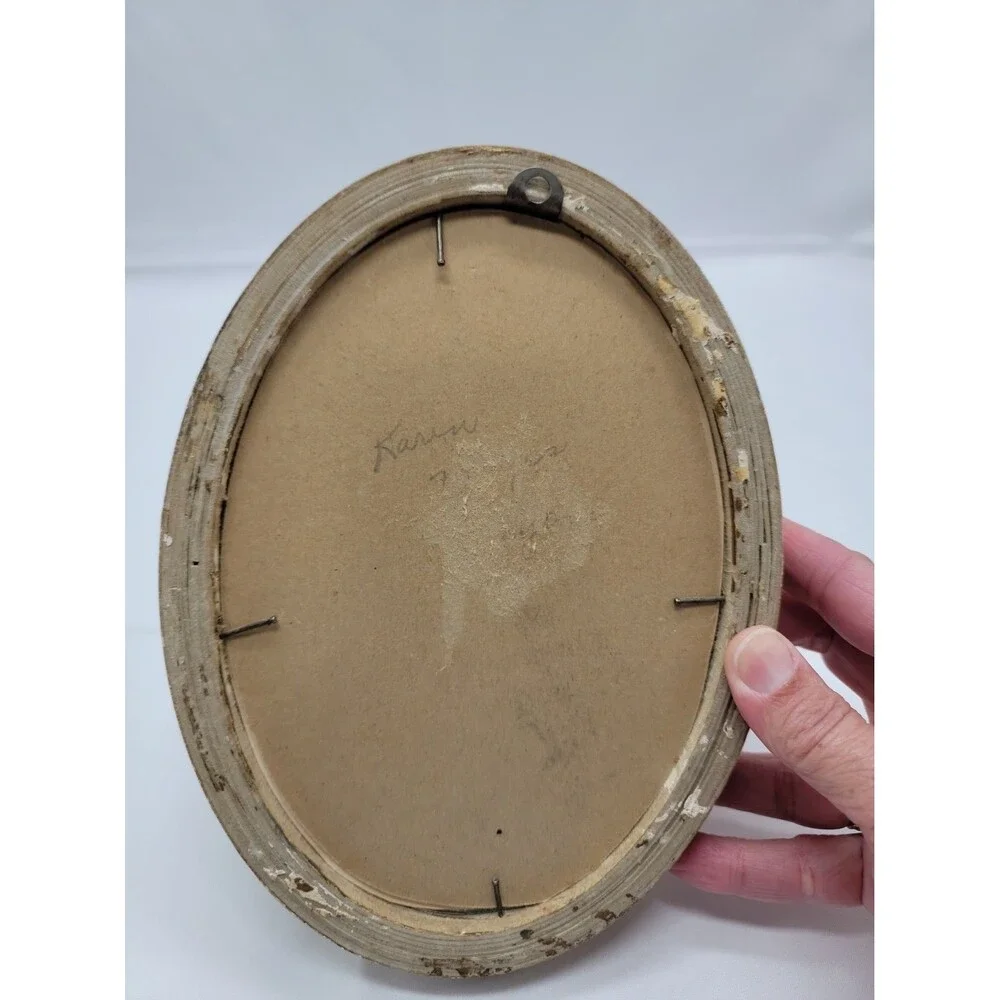 Vintage 1948 Handmade Silhouette Of Girl 6x8 Oval Frame